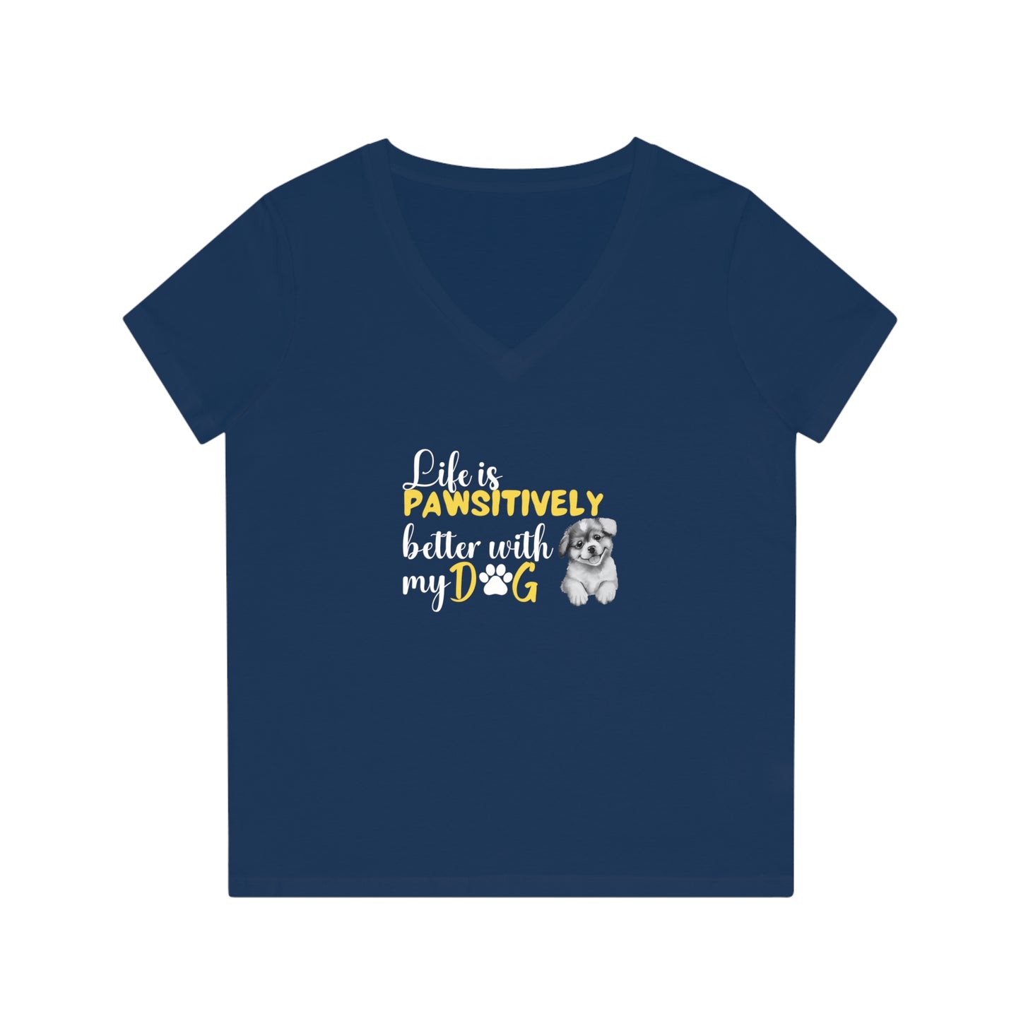 La vie est meilleure avec mon chien | T-shirt col V femme en coton biologique