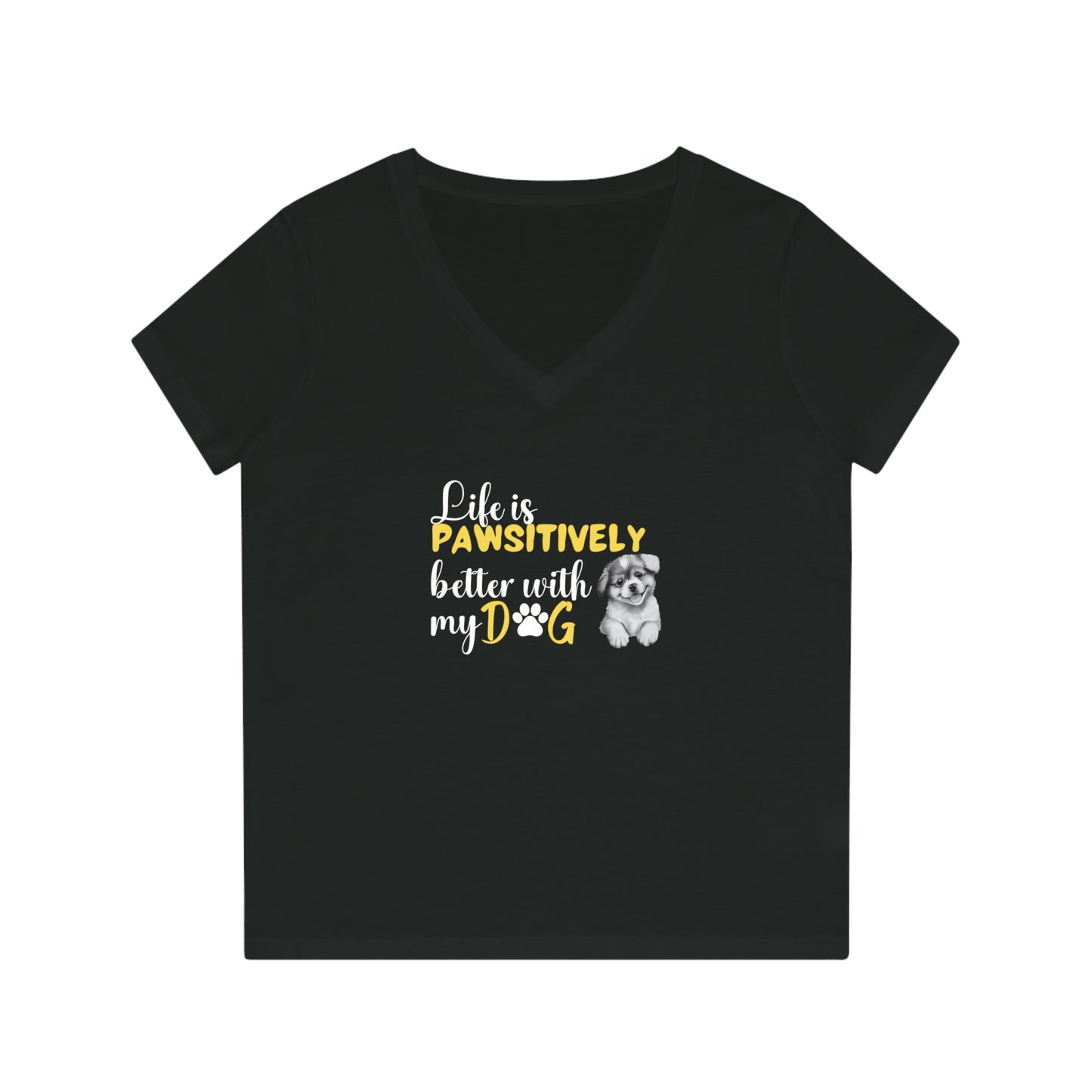 La vie est meilleure avec mon chien | T-shirt col V femme en coton biologique