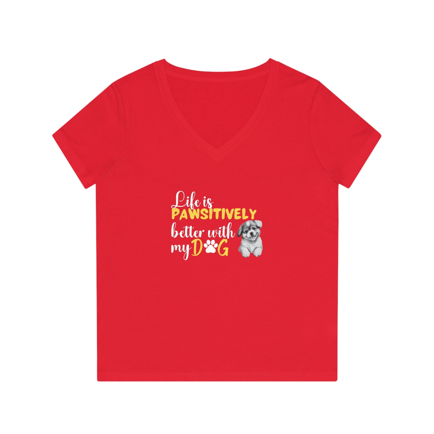 La vie est meilleure avec mon chien | T-shirt col V femme en coton biologique