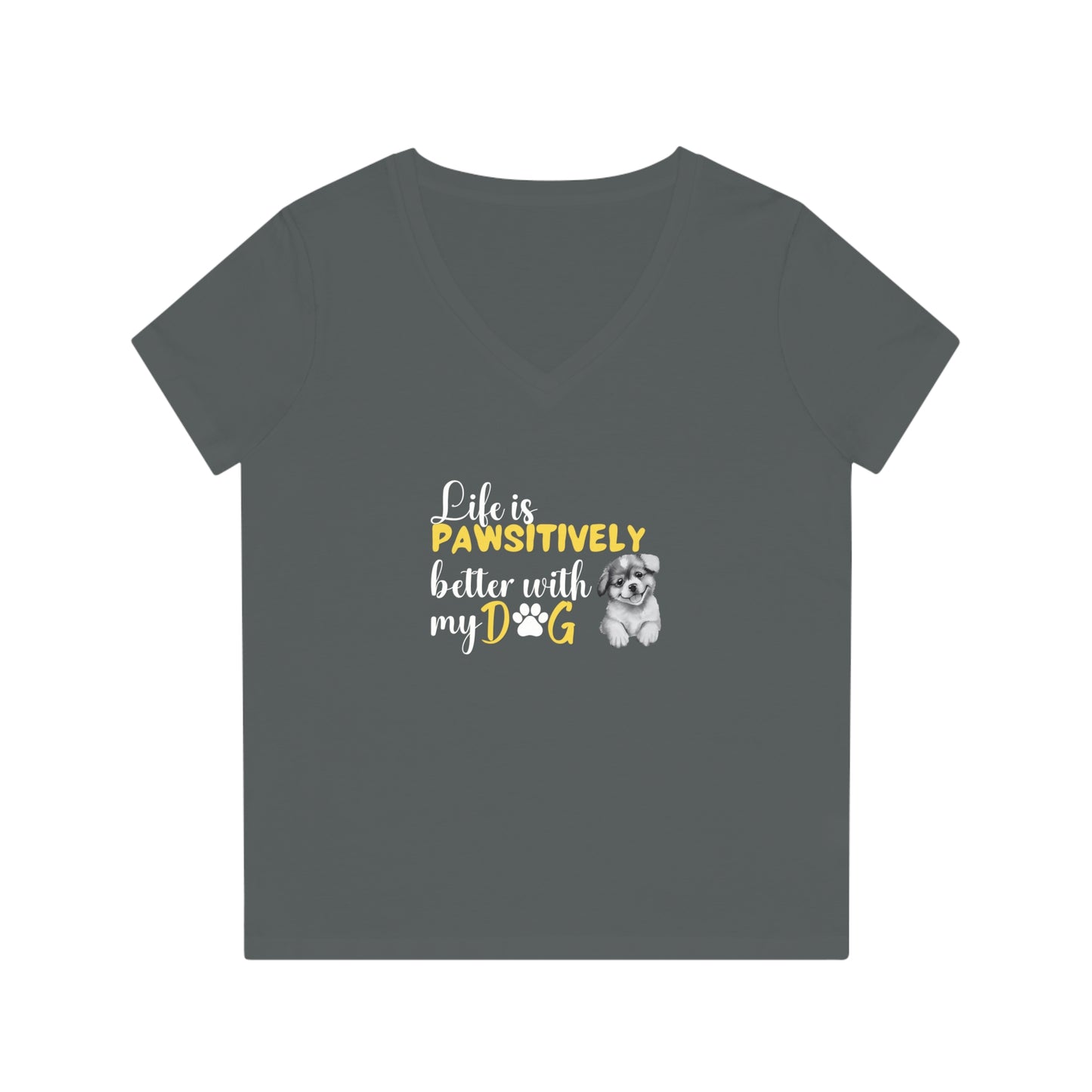 La vie est meilleure avec mon chien | T-shirt col V femme en coton biologique