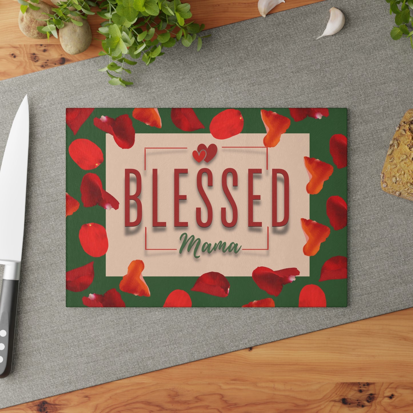 Personalized Mother's Day Glass Cutting Board | Blessed Mama