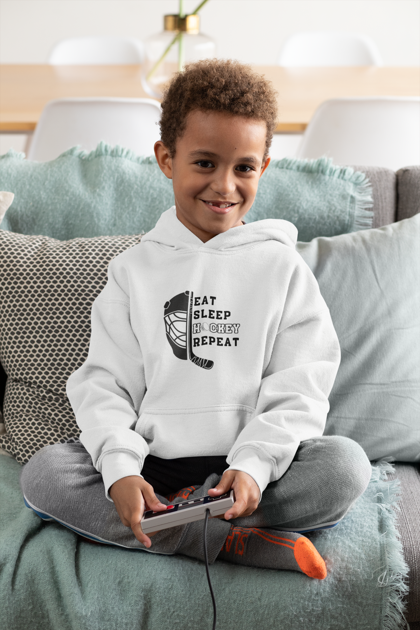 Eat Sleep Hockey Repeat | Unisex Personalized Kids Hoodie