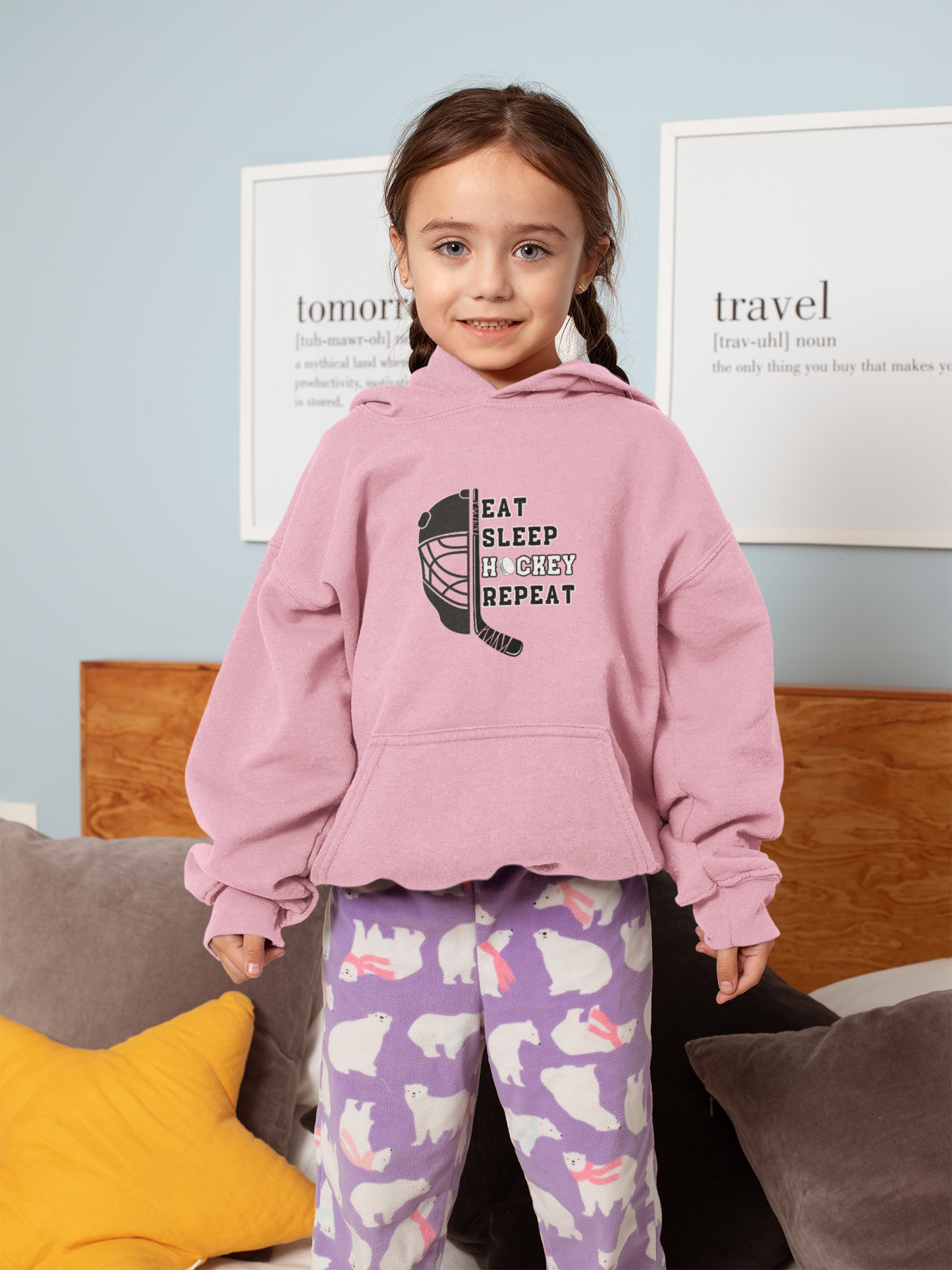 Eat Sleep Hockey Repeat | Unisex Personalized Kids Hoodie