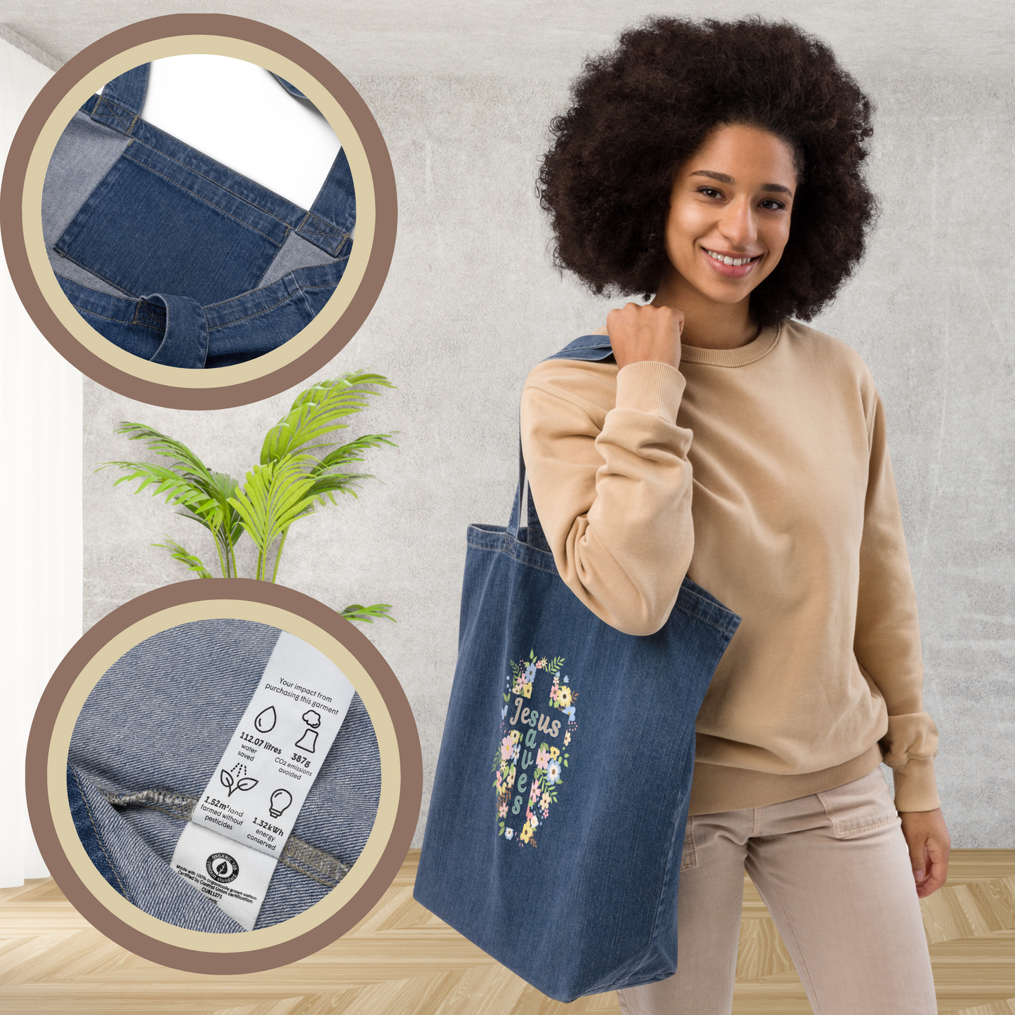 Personalized Organic Cotton Denim Tote Bag | Heavy Duty & Eco-Friendly