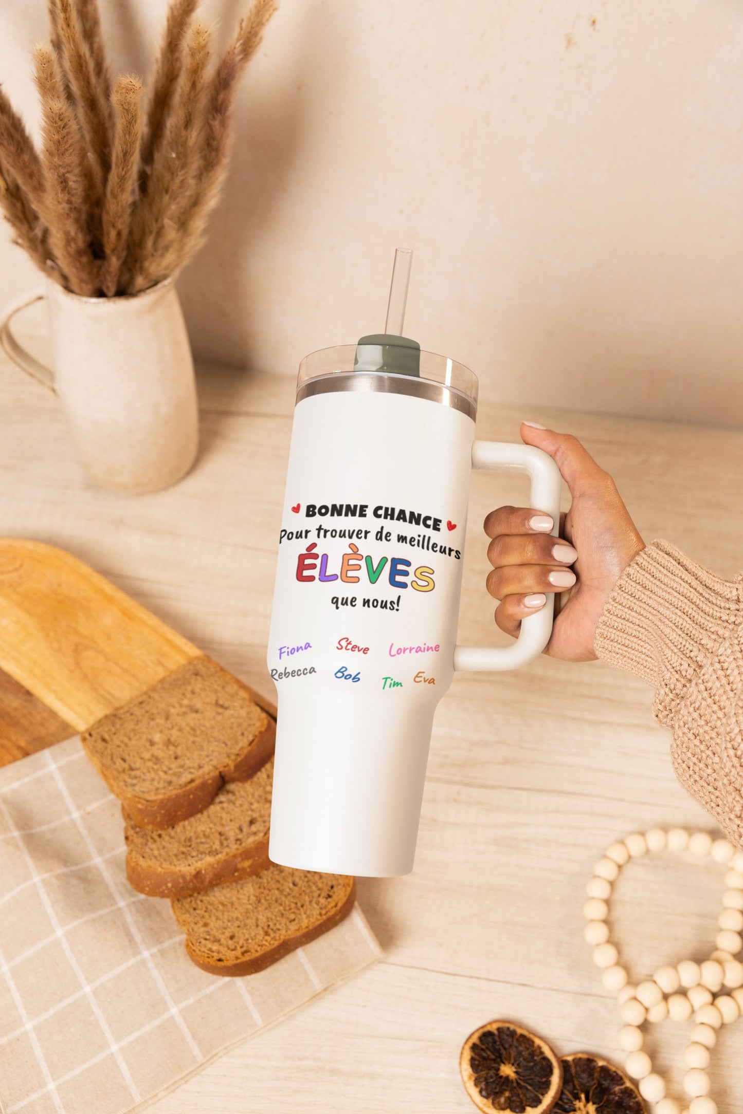 Bonne Chance 1 lit Maxi Cup - Colorful Motivational Travel Mug for Professors