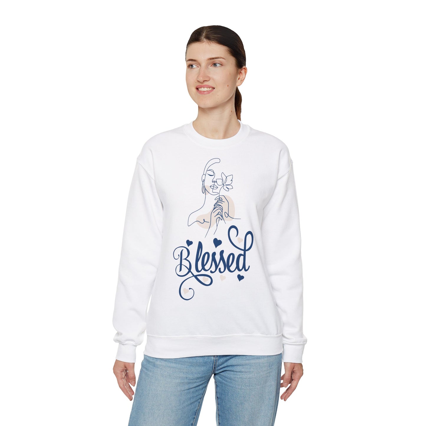 Silhouette de femme - Bienheureuse | Sweat-shirt unisexe à col rond en mélange lourd