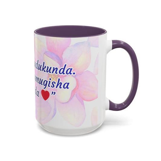 Accent Coffee Mug — Inspirational Kinyarwanda Love Quote on Floral Background (11/15 oz)