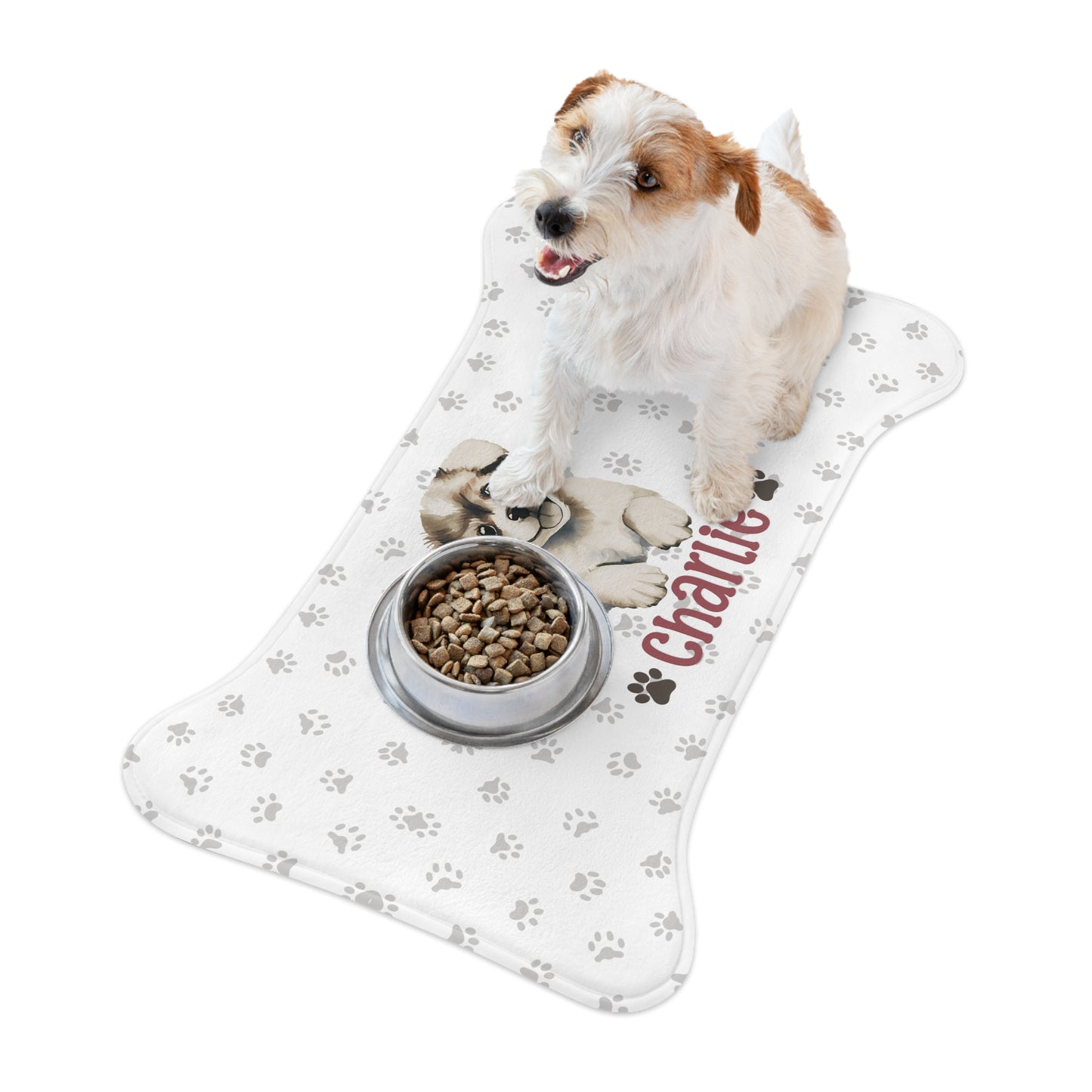 Nom de l'animal - Charlie | Tapis d'alimentation personnalisés pour animaux de compagnie pour des repas propres et amusants