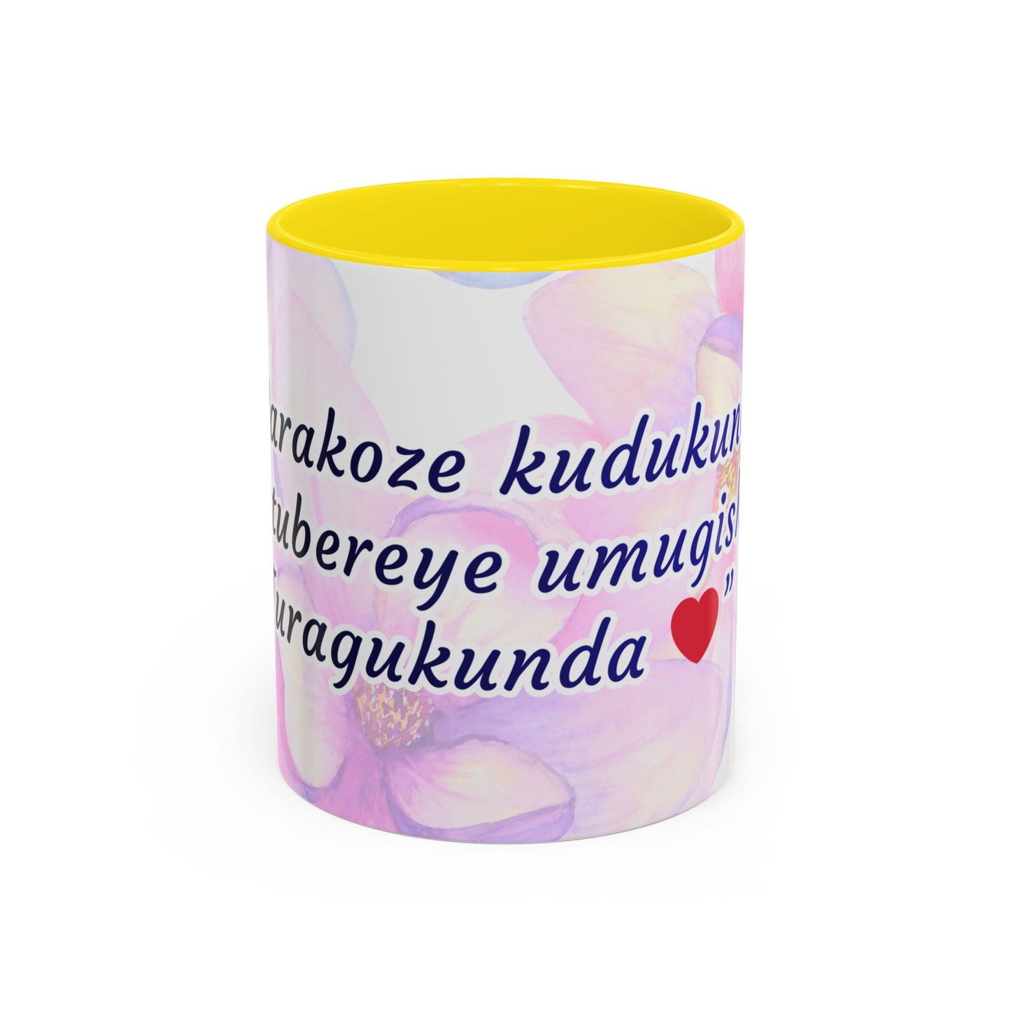 Accent Coffee Mug — Inspirational Kinyarwanda Love Quote on Floral Background (11/15 oz)