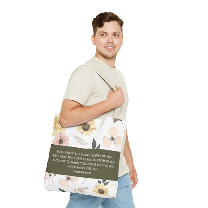 Floral Psalm Tote Bag — French Scripture 'Dieu est au milieu d'elle'