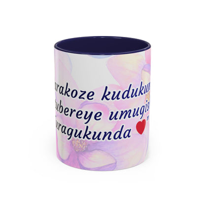 Accent Coffee Mug — Inspirational Kinyarwanda Love Quote on Floral Background (11/15 oz)