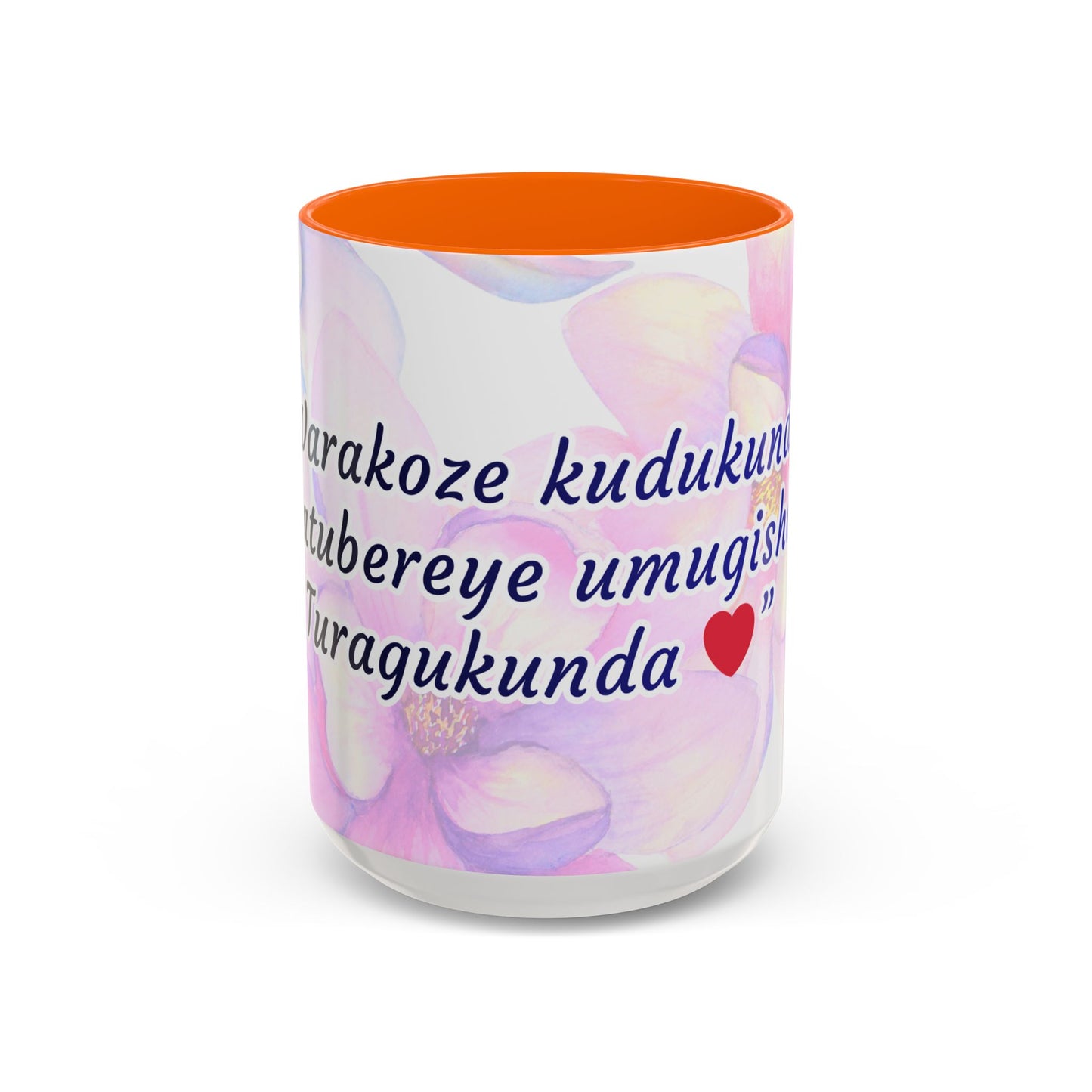 Accent Coffee Mug — Inspirational Kinyarwanda Love Quote on Floral Background (11/15 oz)