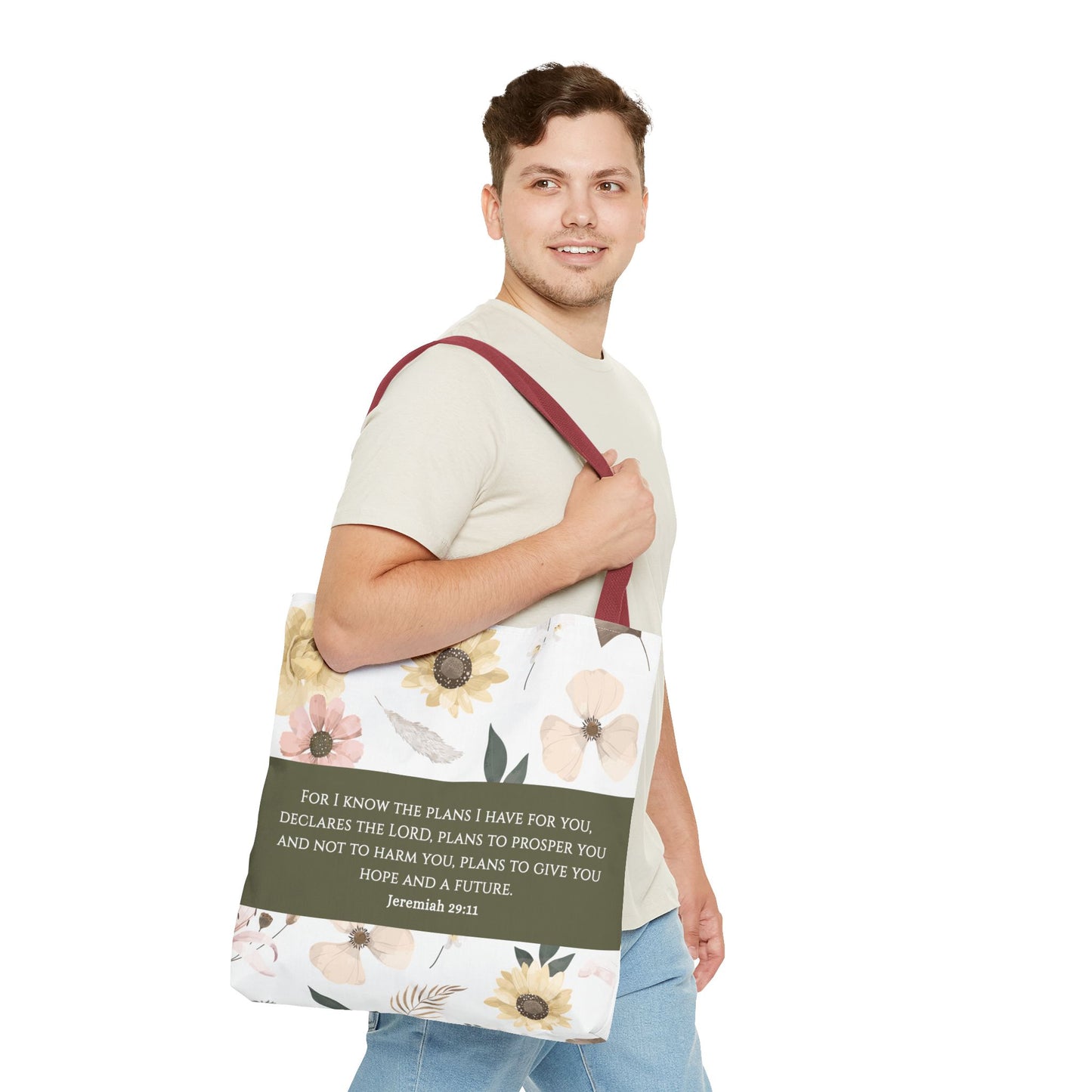 Floral Psalm Tote Bag — French Scripture 'Dieu est au milieu d'elle'