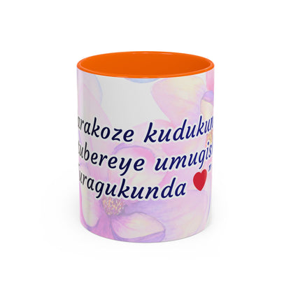 Accent Coffee Mug — Inspirational Kinyarwanda Love Quote on Floral Background (11/15 oz)