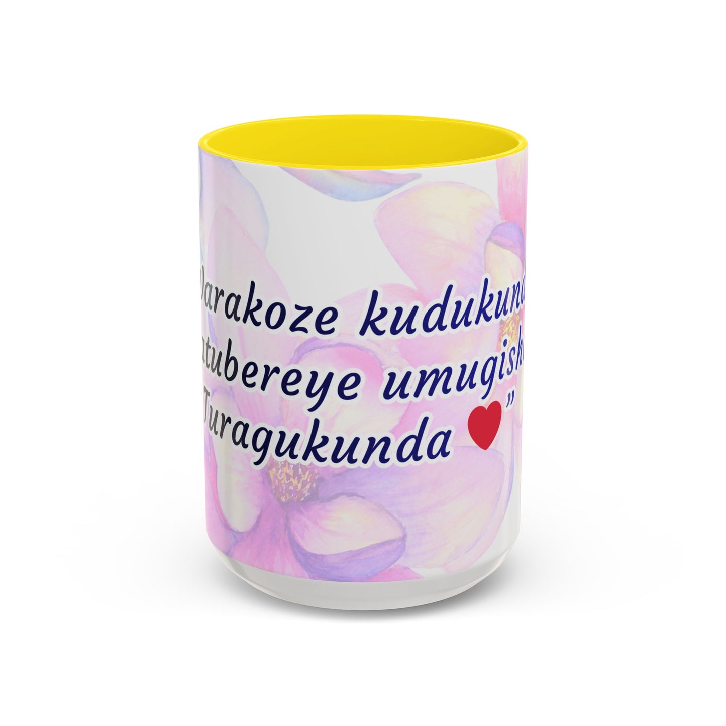 Accent Coffee Mug — Inspirational Kinyarwanda Love Quote on Floral Background (11/15 oz)