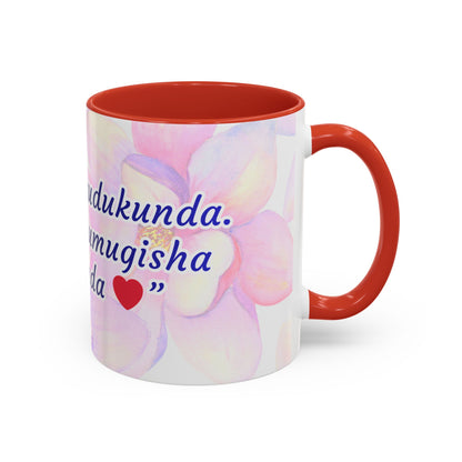 Accent Coffee Mug — Inspirational Kinyarwanda Love Quote on Floral Background (11/15 oz)