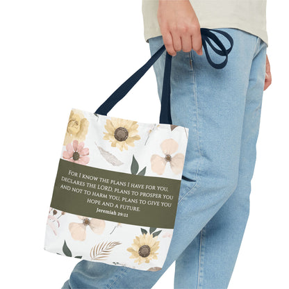 Floral Psalm Tote Bag — French Scripture 'Dieu est au milieu d'elle'
