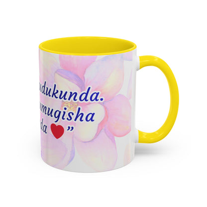 Accent Coffee Mug — Inspirational Kinyarwanda Love Quote on Floral Background (11/15 oz)