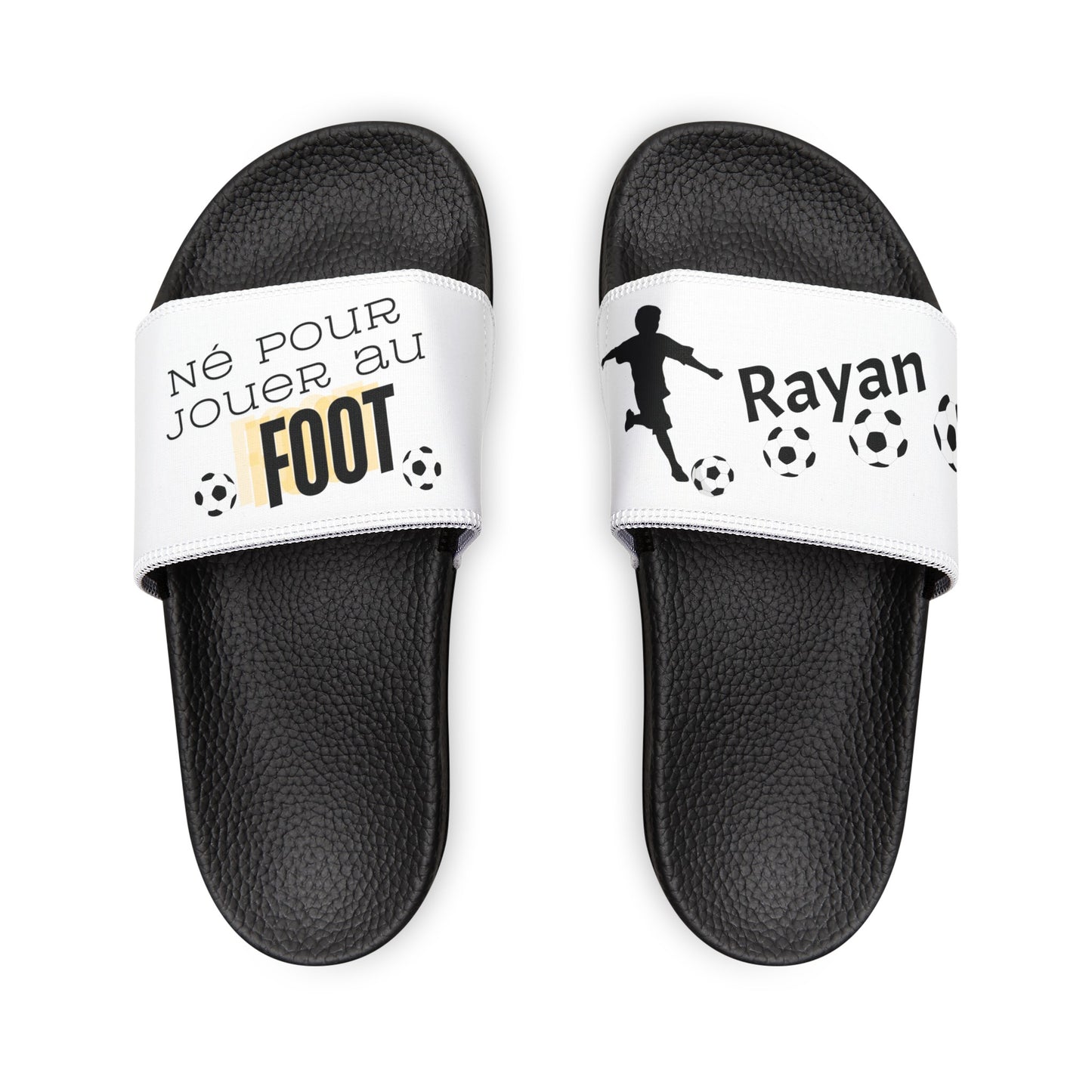 Personalized Kids Slide Sandals - Né Pour Jouer Au Foot