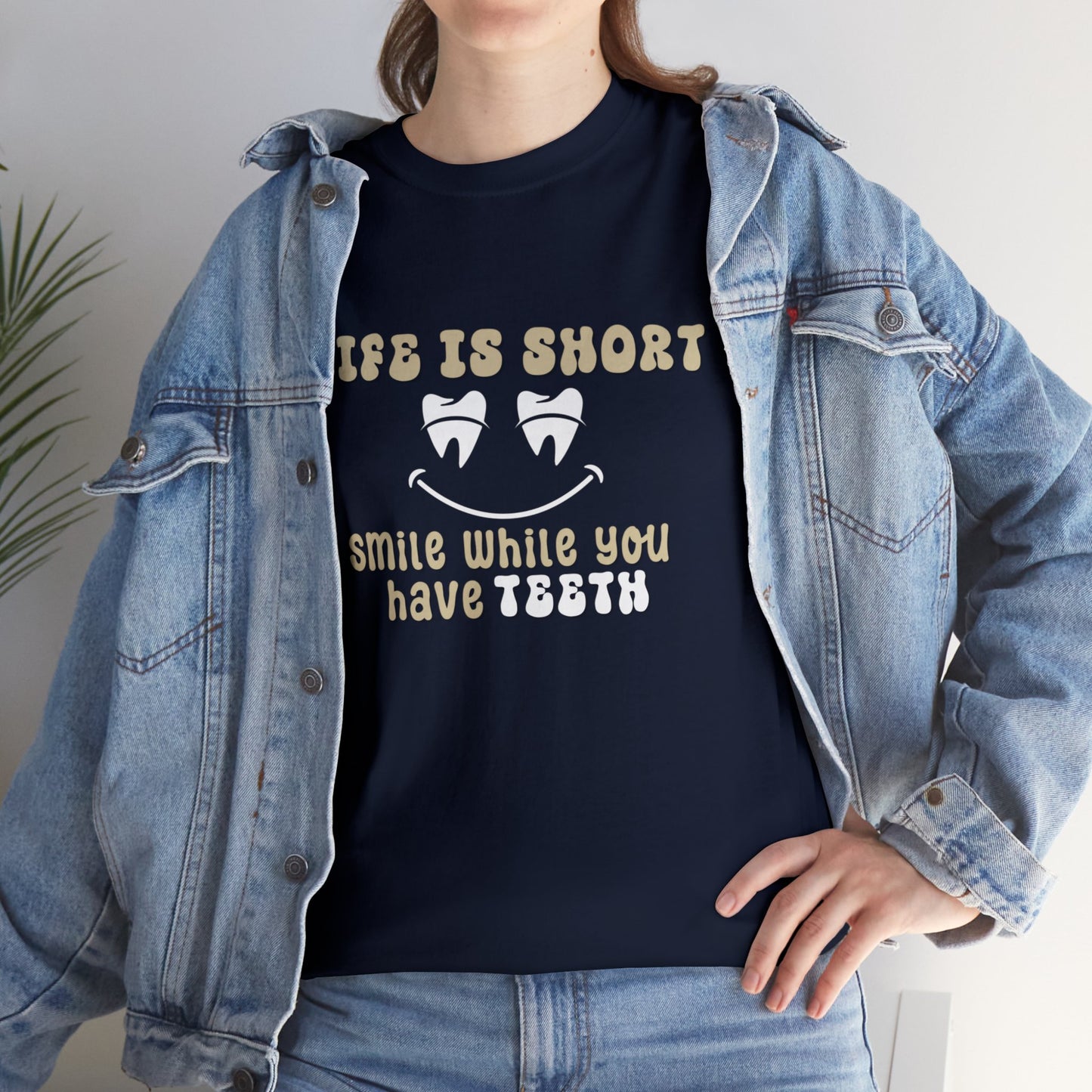 Life Is Short, Smile | Unisex Heavy Cotton T-Shirt