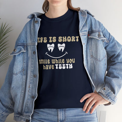 Life Is Short, Smile | Unisex Heavy Cotton T-Shirt