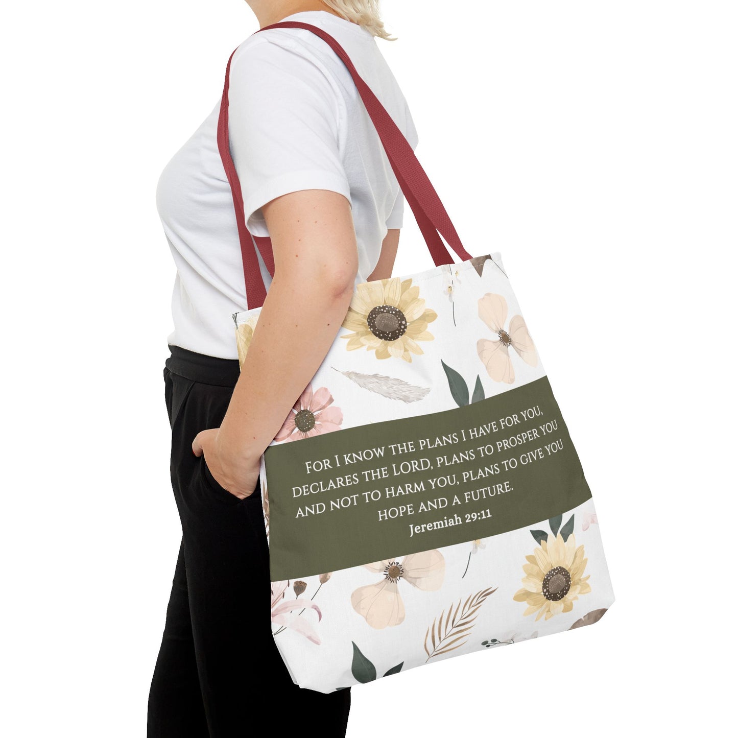 Floral Psalm Tote Bag — French Scripture 'Dieu est au milieu d'elle'