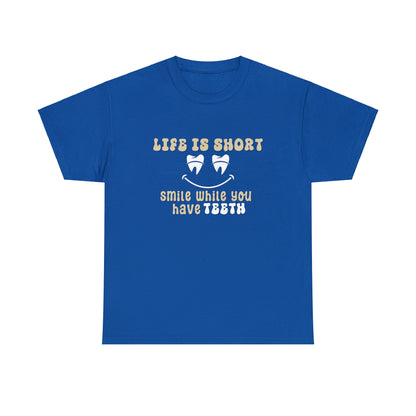 Life Is Short, Smile | Unisex Heavy Cotton T-Shirt