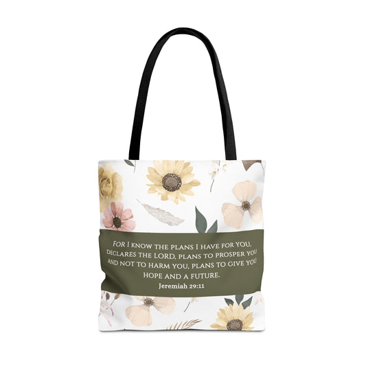 Floral Psalm Tote Bag — French Scripture 'Dieu est au milieu d'elle'