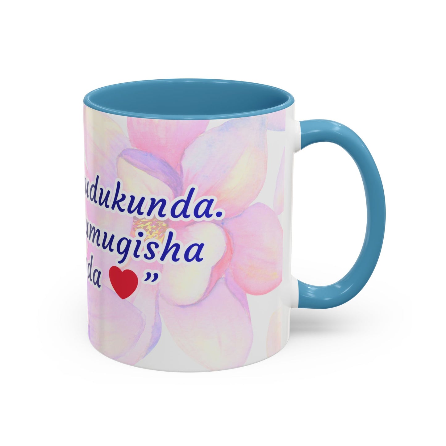 Accent Coffee Mug — Inspirational Kinyarwanda Love Quote on Floral Background (11/15 oz)