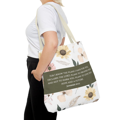 Floral Psalm Tote Bag — French Scripture 'Dieu est au milieu d'elle'