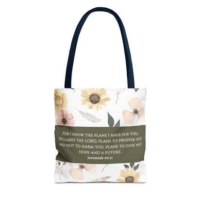 Floral Psalm Tote Bag — French Scripture 'Dieu est au milieu d'elle'