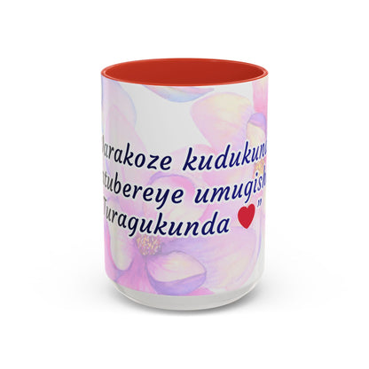 Accent Coffee Mug — Inspirational Kinyarwanda Love Quote on Floral Background (11/15 oz)