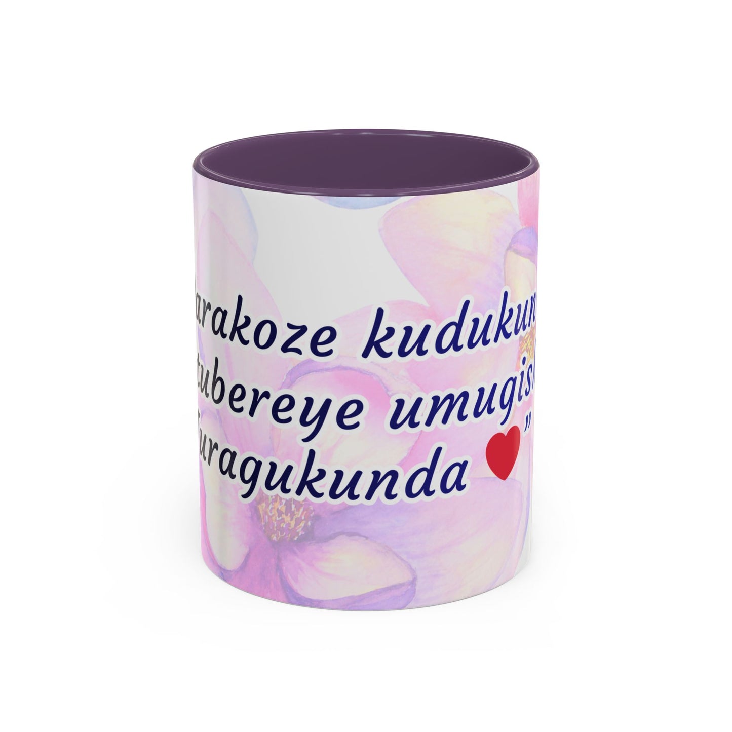 Accent Coffee Mug — Inspirational Kinyarwanda Love Quote on Floral Background (11/15 oz)