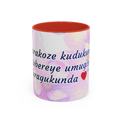 Accent Coffee Mug — Inspirational Kinyarwanda Love Quote on Floral Background (11/15 oz)