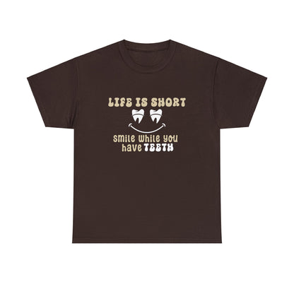 Life Is Short, Smile | Unisex Heavy Cotton T-Shirt