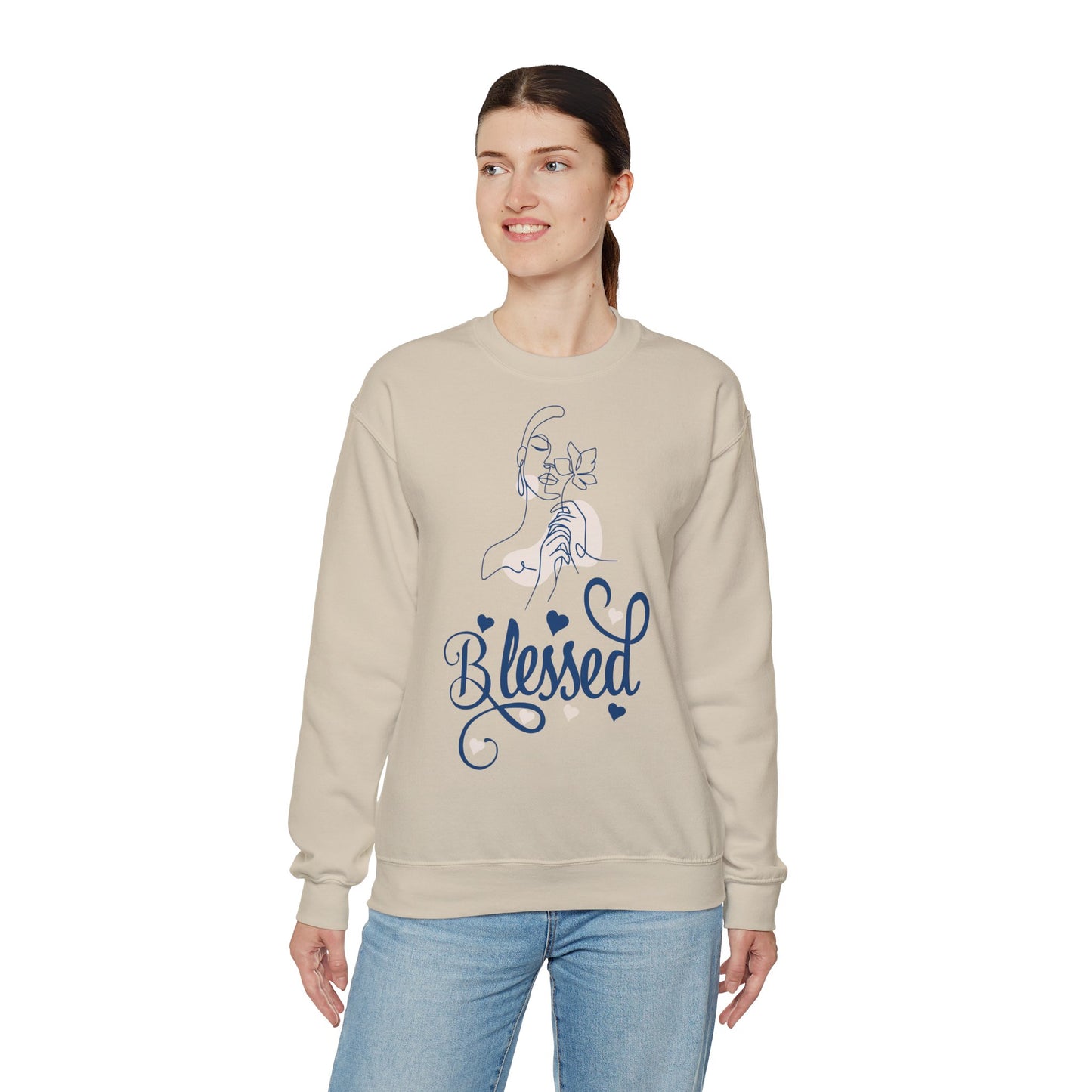 Silhouette de femme - Bienheureuse | Sweat-shirt unisexe à col rond en mélange lourd