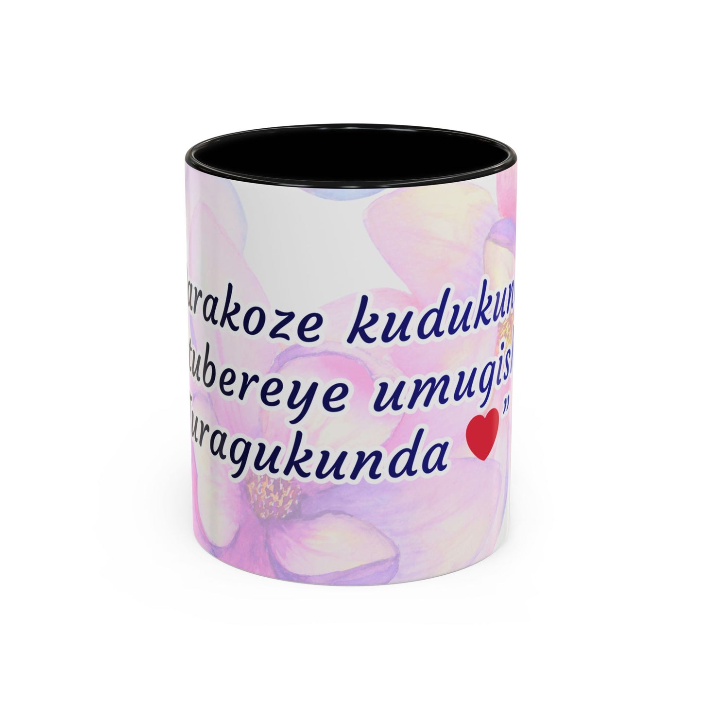 Accent Coffee Mug — Inspirational Kinyarwanda Love Quote on Floral Background (11/15 oz)