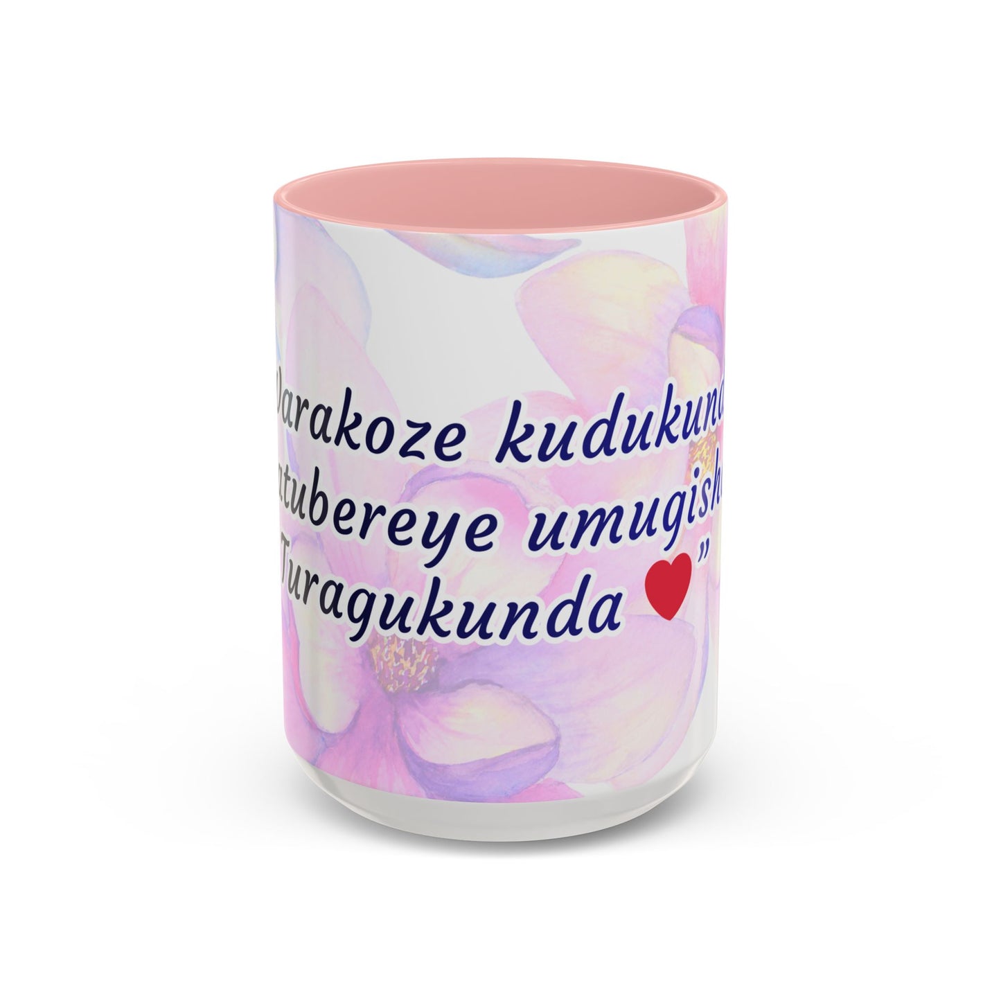 Accent Coffee Mug — Inspirational Kinyarwanda Love Quote on Floral Background (11/15 oz)