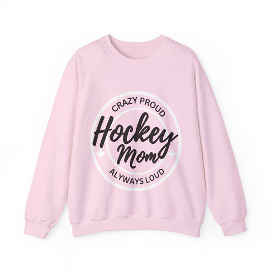 Maman de hockey folle fière | Sweat-shirt unisexe à col rond en mélange lourd