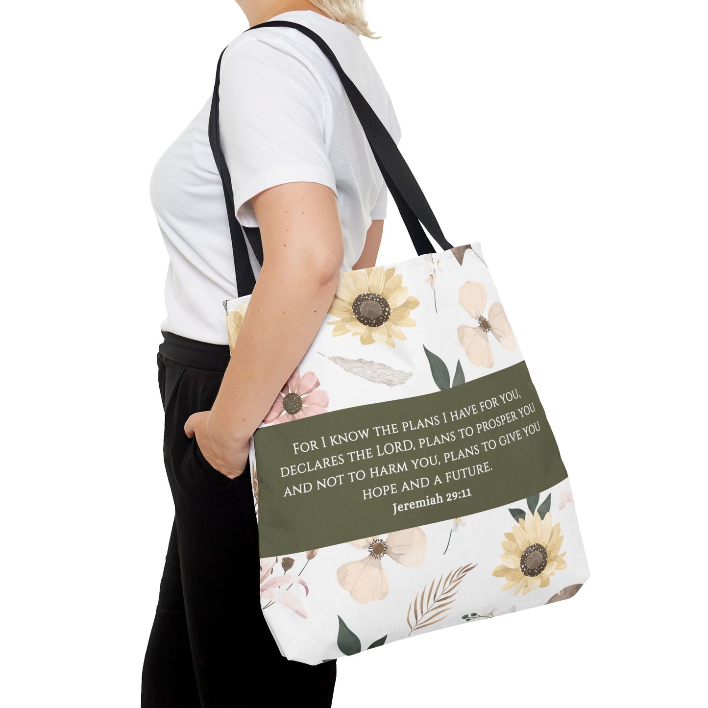 Floral Psalm Tote Bag — French Scripture 'Dieu est au milieu d'elle'