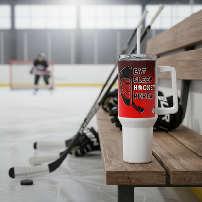 1.18L Hockey-Inspired Mom Tumbler – Eat Sleep Hockey Repeat | Personalized Gift