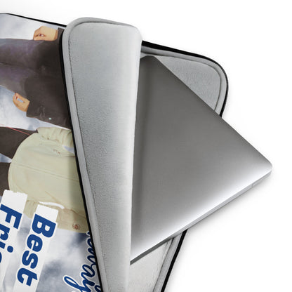 Gray laptop sleeve with a magazine or book on top