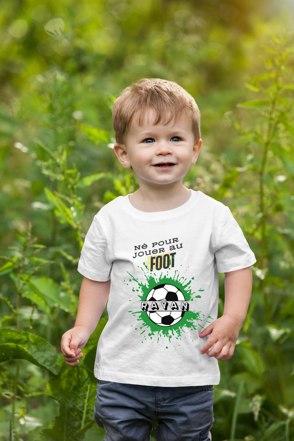 Personalized Kids Cotton T-shirt - Né Pour Jouer Au Foot