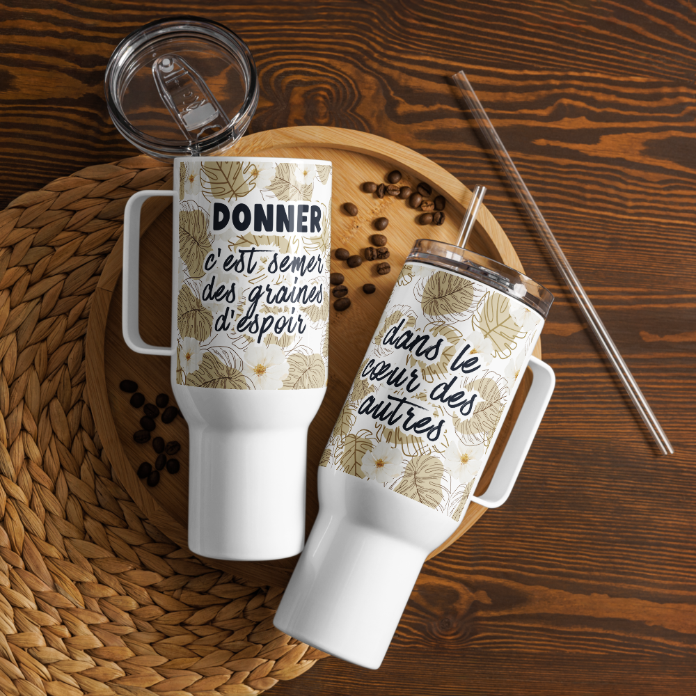 Double-wall insulated travel mug with exclusive design
